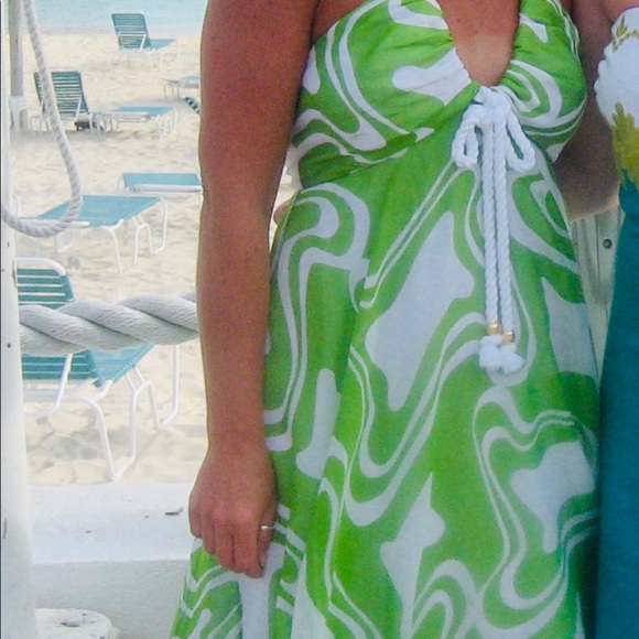 Milly Green and White Halter Dress 6 - Picture 3 of 4